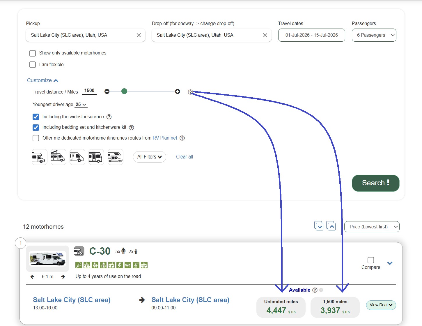 motorhome rentals in USA PRICES Example motorhome rentals in USA PRICES Example